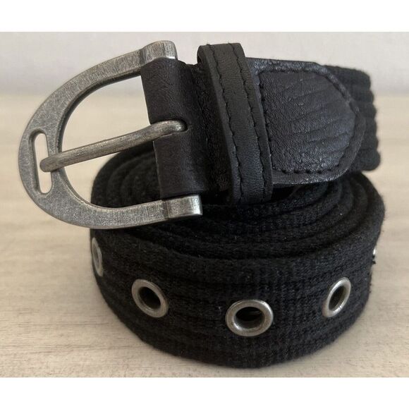 Free People Womens Sz M/L Black Belt Canvas Leather NEW - Picture 2 of 8